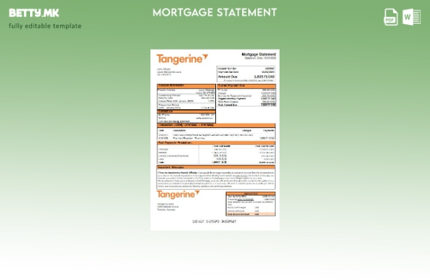 Модерен стил на шаблон за извод за хипотека од банка во Канада Мандарина